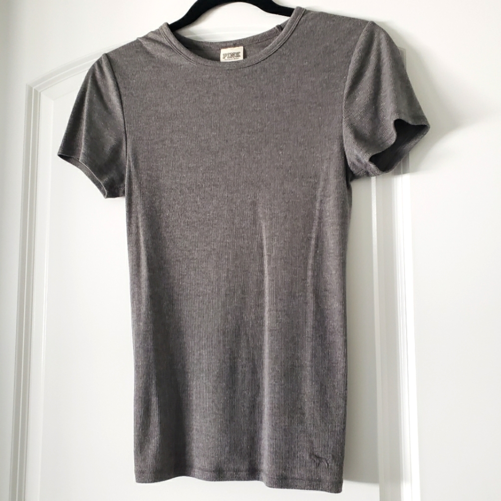 VS PINK Ribbed Gray Tee
